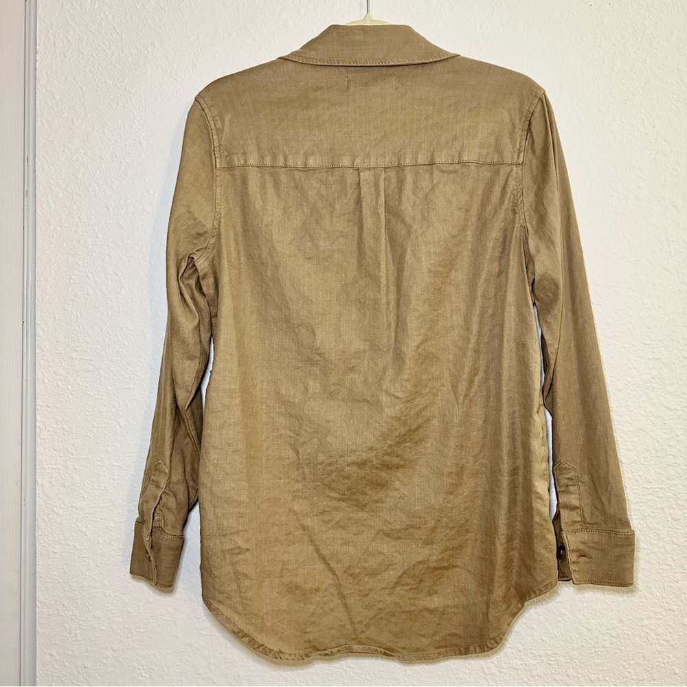 Level 99 Linen Blend Tan Button Down Utility Shirt - Picture 8 of 10
